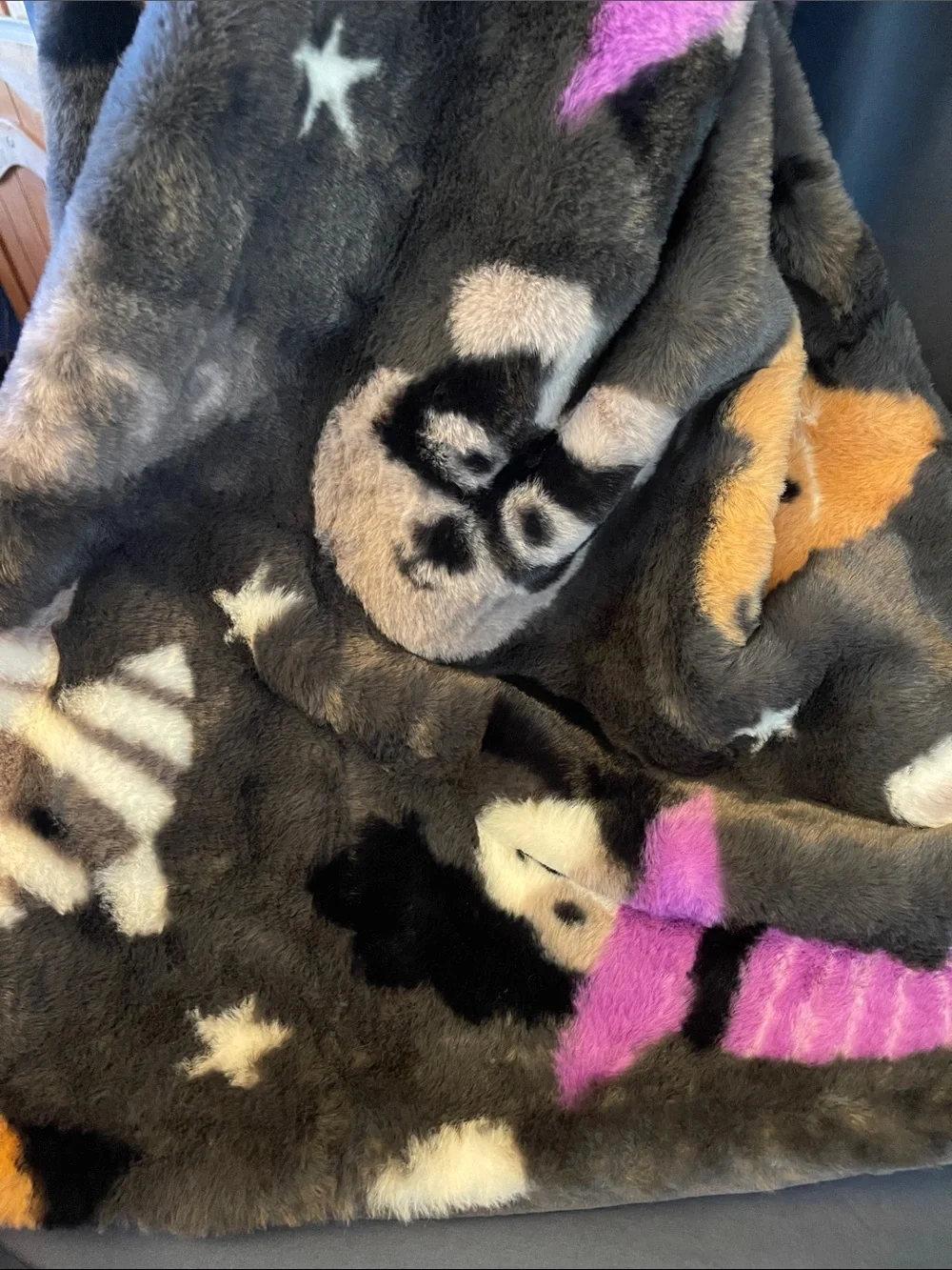 Isaac Mizrahi Black Plush Halloween Dogs, Pumpkins & Stars Throw